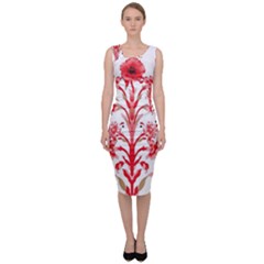 A Design Of A Red Flower On A White Background Sleeveless Pencil Dress