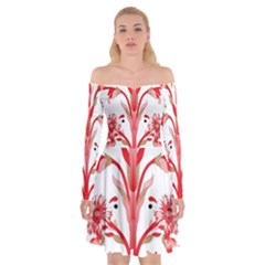 A Design Of A Red Flower On A White Background Off Shoulder Skater Dress