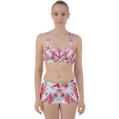 A Design Of A Red Flower On A White Background Perfect Fit Gym Set