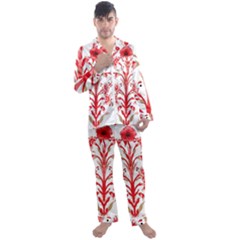 A Design Of A Red Flower On A White Background Men s Long Sleeve Satin Pajamas Set by catchydesignhill