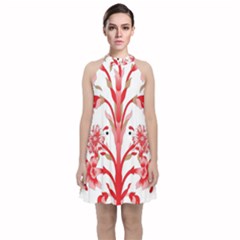 A Design Of A Red Flower On A White Background Velvet Halter Neckline Dress 