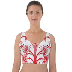 A Design Of A Red Flower On A White Background Velvet Crop Top