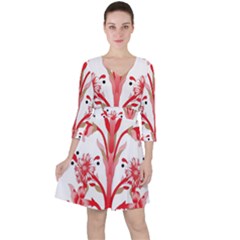 A Design Of A Red Flower On A White Background Quarter Sleeve Ruffle Waist Dress