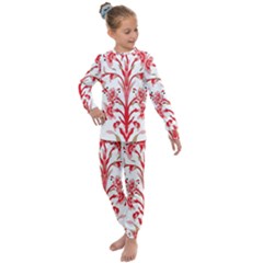 A Design Of A Red Flower On A White Background Kids  Long Sleeve Set 