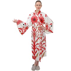 A Design Of A Red Flower On A White Background Maxi Velvet Kimono