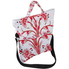 A Design Of A Red Flower On A White Background Fold Over Handle Tote Bag by catchydesignhill