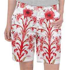 A Design Of A Red Flower On A White Background Women s Pocket Shorts