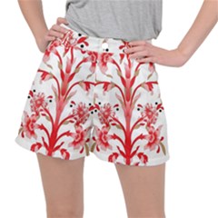 A Design Of A Red Flower On A White Background Women s Ripstop Shorts