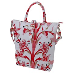 A Design Of A Red Flower On A White Background Buckle Top Tote Bag