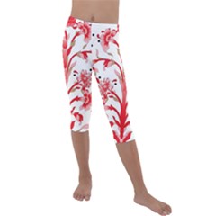 A Design Of A Red Flower On A White Background Kids  Lightweight Velour Capri Leggings 