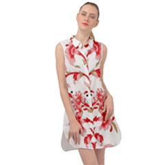 A Design Of A Red Flower On A White Background Sleeveless Shirt Dress