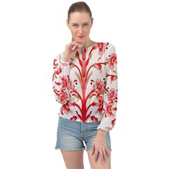 A Design Of A Red Flower On A White Background Banded Bottom Chiffon Top