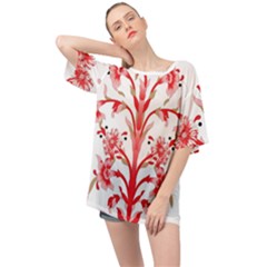 A Design Of A Red Flower On A White Background Oversized Chiffon Top