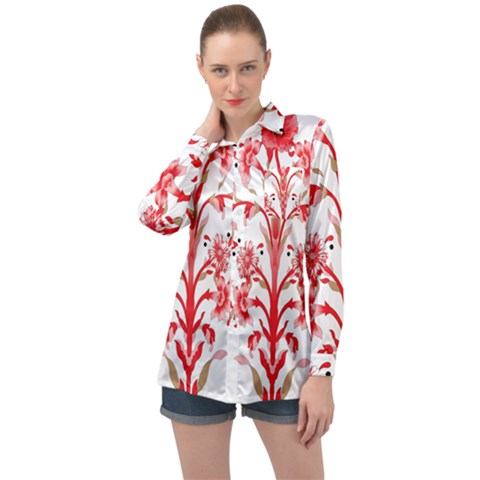 A Design Of A Red Flower On A White Background Long Sleeve Satin Shirt by catchydesignhill