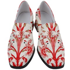 A Design Of A Red Flower On A White Background Women s Chunky Heel Loafers