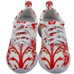 A Design Of A Red Flower On A White Background Kids Athletic Shoes