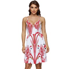 A Design Of A Red Flower On A White Background V-neck Pocket Summer Dress 