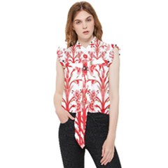 A Design Of A Red Flower On A White Background Frill Detail Shirt by catchydesignhill