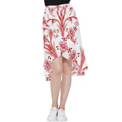 A Design Of A Red Flower On A White Background Frill Hi Low Chiffon Skirt