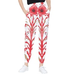 A Design Of A Red Flower On A White Background Women s Tapered Pants