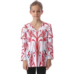 A Design Of A Red Flower On A White Background Kids  V Neck Casual Top by catchydesignhill