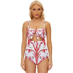 A Design Of A Red Flower On A White Background Knot Front One-piece Swimsuit