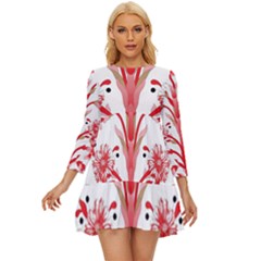 A Design Of A Red Flower On A White Background Long Sleeve Babydoll Dress