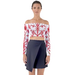 A Design Of A Red Flower On A White Background Long Sleeve Off Shoulder Crop Top