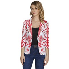 A Design Of A Red Flower On A White Background Women s One-button 3/4 Sleeve Short Jacket by catchydesignhill