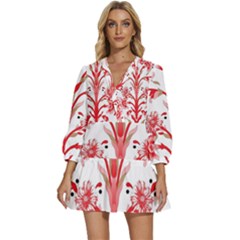 A Design Of A Red Flower On A White Background V-neck Placket Mini Dress