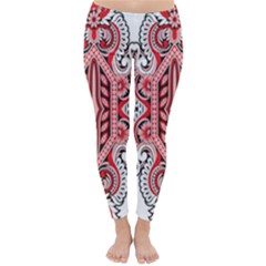 A Design Of A Red And White Pattern Classic Winter Leggings