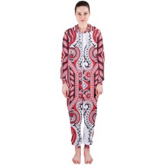 A Design Of A Red And White Pattern Hooded Jumpsuit (ladies)