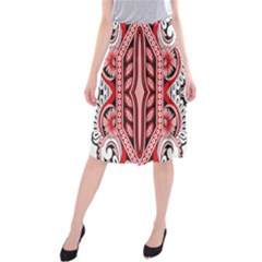 A Design Of A Red And White Pattern Midi Beach Skirt