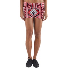 A Design Of A Red And White Pattern Yoga Shorts