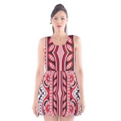 A Design Of A Red And White Pattern Scoop Neck Skater Dress