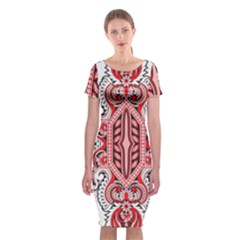 A Design Of A Red And White Pattern Classic Short Sleeve Midi Dress