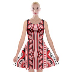 A Design Of A Red And White Pattern Velvet Skater Dress