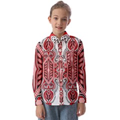 A Design Of A Red And White Pattern Kids  Long Sleeve Shirt