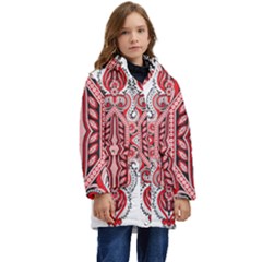 A Design Of A Red And White Pattern Kids  Hooded Longline Puffer Jacket by catchydesignhill