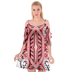 A Design Of A Red And White Pattern Cutout Spaghetti Strap Chiffon Dress