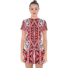 A Design Of A Red And White Pattern Drop Hem Mini Chiffon Dress