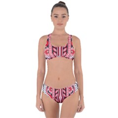 A Design Of A Red And White Pattern Criss Cross Bikini Set by catchydesignhill