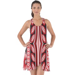 A Design Of A Red And White Pattern Show Some Back Chiffon Dress