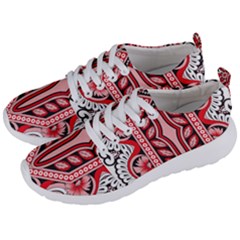 A Design Of A Red And White Pattern Men s Lightweight Sports Shoes