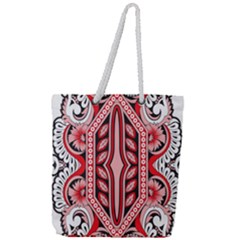 A Design Of A Red And White Pattern Full Print Rope Handle Tote (large)