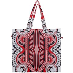 A Design Of A Red And White Pattern Canvas Travel Bag