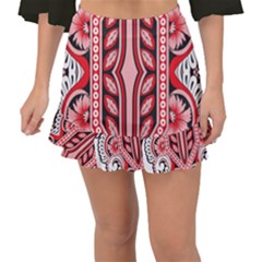 A Design Of A Red And White Pattern Fishtail Mini Chiffon Skirt