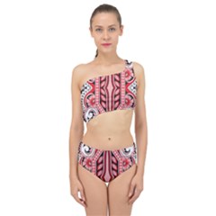 A Design Of A Red And White Pattern Spliced Up Two Piece Swimsuit