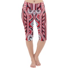 A Design Of A Red And White Pattern Lightweight Velour Cropped Yoga Leggings