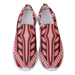 A Design Of A Red And White Pattern Women s Slip On Sneakers